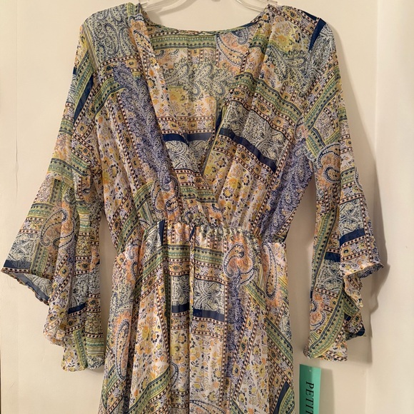 Women’s Multicolor Paisley Maxi Dress Bohemian Bell Sleeves - Picture 2 of 4